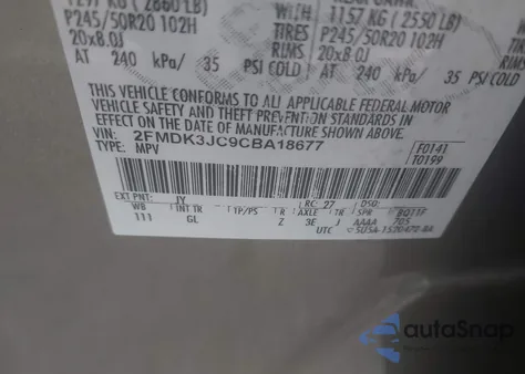 2012 Ford Edge Sel from USA, damaged, VIN 2FMDK3JC9CBA18677